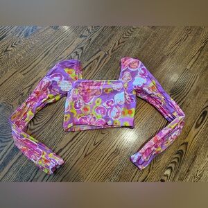 Alivia Floral Sugar Plum Crop Top Purple Pink Longsleeve Feminine Size XS smock